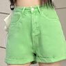 辣妹多巴胺短褲女夏季外穿2025新款透氣寬松高腰牛仔褲女糖果色 蘋果綠 S (建議體重80-95斤) 曬單實拍圖