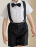羅蒙男童禮服寶寶西裝小主持人西服鋼琴演出男孩周歲生日背帶套裝 四件套：襯衫+短褲+背帶+領(lǐng)結(jié) 130 曬單實拍圖