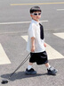 G.DUCKKIDS小黃鴨男童套裝夏季學院風兒童西裝演出服男孩白襯衫黑褲子兩件套 白色襯衫+黑色褲子+領帶 130 建議7~8歲【120-130cm】cm 曬單實拍圖
