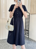尚靜連衣裙女夏季2025新款女裝時(shí)尚簡(jiǎn)約中長(zhǎng)款收腰顯瘦氣質(zhì)短袖裙子女 藏青色 S 曬單實(shí)拍圖