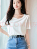 德瑪納（dme）中性風(fēng)女式t恤夏季新莫代爾圓領(lǐng)微彈短袖t恤女上衣 米白 XL  曬單實(shí)拍圖