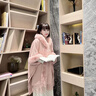 針織開衫冬季大碼斗篷毛衣女裝秋冬加絨加厚披肩外套時(shí)尚洋氣高檔 粉紅色 M  建議體重95-115斤穿 曬單實(shí)拍圖