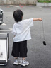 G.DUCKKIDS小黃鴨男童套裝夏季學院風兒童西裝演出服男孩白襯衫黑褲子兩件套 白色襯衫+黑色褲子+領帶 130 建議7~8歲【120-130cm】cm 曬單實拍圖