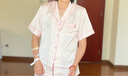 歐迪芬女士睡衣女夏季緞面涼感冰絲輕薄透氣可外穿家居服套裝粉色L 曬單實(shí)拍圖