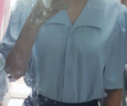 伯德小姐藍色短袖雪紡襯衫女小個子穿搭職業(yè)上衣教資通勤正裝襯衣 曬單實拍圖