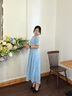 顏域鏤空蕾絲連衣裙女2025夏季新款輕熟風(fēng)高腰收腰修身過(guò)膝短袖裙 淺藍(lán) 2XL 曬單實(shí)拍圖
