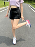 百思絨馬拉松跑步套裝夏季速干健身訓(xùn)練服女短袖 藕紫上衣+黑色短褲 L 曬單實(shí)拍圖