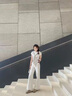 魯雅爾韓版牛仔褲女夏季百搭寬松舒適闊腿褲高級(jí)感氣質(zhì)顯瘦垂感鐮刀褲子 白色 L 曬單實(shí)拍圖
