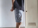 夏洛歐牛仔短褲男生夏季寬松青少年美式復古工裝五分褲潮牌休閑大碼褲子 22903淺藍 XL 建議135-150斤 曬單實(shí)拍圖