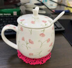 后海杯子陶瓷杯女馬克杯帶蓋帶勺子家用喝水杯骨瓷早餐杯咖啡杯少女心 胖胖杯-小碎花400ML【可微波】 曬單實(shí)拍圖