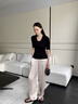 Jret黑色u領(lǐng)正肩中袖女t恤2025春夏新款修身氣質(zhì)內(nèi)搭打底衫五分袖上衣 黑色【感/春季穿搭/夏季穿搭/設(shè) L 曬單實拍圖