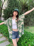 小野七天短袖碎花襯衫女復古港風設計感小眾夏季寬松度假休閑襯衣 【綠色碎花】M 曬單實拍圖