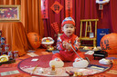 優(yōu)奇周歲禮服男寶寶嬰兒春秋衣服分體套裝中式兒童唐裝新年服抓周衣服 紅色 90 曬單實拍圖