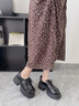 康莉深口單鞋女2025年春季新款時尚粗跟厚底增高樂福鞋系帶小皮鞋 經(jīng)典黑 35 (225mm) 曬單實拍圖