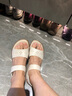 奧康官方女鞋 媽媽鞋夏季新款牛皮百搭舒適平底一字帶涼鞋女 米色1224821025 38 曬單實(shí)拍圖