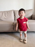 G.DUCKKIDS小黃鴨童裝男童套裝夏季新款帥氣兒童夏裝男孩衣服無袖背心兩件套 紅色 100 尺碼2~3歲【90-100cm】cm 曬單實拍圖