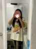 文頗100%純棉重磅新款潮牌青春潮流上衣T恤女ins重磅克短袖情侶男女 B2-20-熱狗短袖-淺杏 XL 曬單實(shí)拍圖
