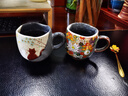 北野工坊手作釉下彩金箔花馬克杯咖啡杯茶杯水杯子禮品情侶款兔子奶牛圖案 金花#貓咪（一對） 曬單實拍圖