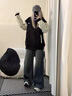 PUGESI胖子大碼外套夾克男拼色棒球服圓領(lǐng)春夏秋季寬松加肥薄款上衣服 J2667黑拼白 4XL 建議190-210斤 曬單實(shí)拍圖