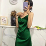 GUTK【100%桑蠶絲】露背女士薄家居服春夏季短裙真絲吊帶性感睡裙睡衣 祖母綠 L 【推薦110-125斤】 曬單實(shí)拍圖