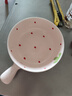 草莓陶瓷碗勺家用高顏值米飯碗少女心甜品碗釉下彩餐具套裝 【1個(gè)裝】淺粉草莓手柄碗 曬單實(shí)拍圖