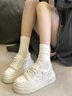 啄木鳥厚底小白鞋女百搭2025夏季新款配裙子小個子增高十字花休閑板鞋女 白色 單層 37 (235mm) 曬單實拍圖