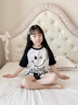 WVD兒童睡衣夏季純棉2025新款女童家居服短袖空調(diào)全棉三件套 黑白色:純棉格子笑臉258031 110 cm:建議身高105cm左右 曬單實(shí)拍圖