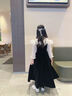 FIDQIOG品牌高端女童黑色禮服生日公主裙演出服 套餐：黑色長袖長款+蝴蝶頭飾 120 cm 曬單實(shí)拍圖