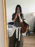日系松弛感撞色條紋潮流短袖T恤女夏季2025新款百搭寬松顯瘦上衣 條紋 M 曬單實(shí)拍圖