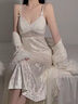 戈班巴GOBANBA2025年純欲絲絨甜美加胸墊吊帶睡裙外袍家居服套裝 白色 均碼 曬單實(shí)拍圖