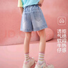 ASK JUNIOR【燙鉆】?jī)和澴?5夏季中大童牛仔短褲女童直筒褲透氣親膚中褲 曬單實(shí)拍圖