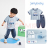 JELLYBABY男童潮帥氣時(shí)髦套裝小童夏季短袖抗菌兩件套寶寶衣服兒童夏裝男孩 淺藍(lán) 120 CM 曬單實(shí)拍圖