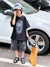 G.DUCKKIDS童裝男童夏季套裝新款兒童短袖男孩衣服中大童漸變短袖短褲兩件套 黑色 120 建議110-120cm6-7歲 曬單實拍圖