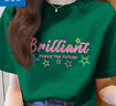 真維斯（JEANSWEST）100%全棉短袖女款夏季2025新款寬松小個(gè)子韓版t恤女裝落肩半袖衫 墨綠 絢爛星星_Z L 曬單實(shí)拍圖