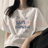 卡維澤 CAVIEZEL純棉短袖T恤女寬松2024夏季新款遮肉顯瘦減齡休閑學(xué)生小個(gè)子衣服 白色純棉【冰藍花] XL 建議（118-130斤） 曬單實(shí)拍圖