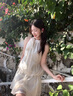 斤慕法式杏色無(wú)袖掛脖吊帶連衣裙女夏季海邊度假氣質(zhì)小個(gè)子收腰短裙 M(建議90-110斤) 曬單實(shí)拍圖