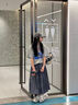 紅蜻蜓韓系格子半身裙女夏季2025新款高腰a字傘裙中長款慵懶格紋蛋糕裙 藏青色 M （96-110斤） 曬單實拍圖