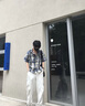 Shelley Jones美式高街扎染格子襯衫男短袖夏季薄款復(fù)古小眾設(shè)計(jì)感格紋襯衣外套 藍(lán)格 XL [推薦120-140斤] 曬單實(shí)拍圖