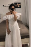 智立冠白色氣質(zhì)荷葉邊顯瘦飛飛袖a字裙連衣裙長裙女2024夏季新款 白色 M 曬單實拍圖
