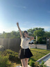 MARDI官方正品辣妹半高圓領(lǐng)短袖女輕奢休閑顯瘦25夏季收腰修身上衣T恤 XF919 米白 M 曬單實拍圖