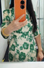 EP雅瑩真絲桑蠶絲法式連衣裙收腰顯瘦V領(lǐng)牡丹印花裙 2025夏季新款4632A 綠色 M 曬單實(shí)拍圖