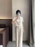伊婭莎小個(gè)子短款西裝外套女士夏季薄款休閑氣質(zhì)女神范短袖職業(yè)西服套裝 杏色西裝+西褲 M 建議90-100斤 曬單實(shí)拍圖