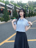朵以（Duoyi）2025夏季新款休閑通勤氣質(zhì)字母刺繡顯瘦短袖Polo衫藍色T恤女 月光藍 S 曬單實拍圖