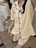 麓格立睡衣女款夏季短袖薄款可外穿2025新款高級感簡約黃格子家居服套裝 藍邊黃格子睡衣 L 曬單實拍圖