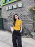 黃色字母燙鉆潮流短袖t恤女夏季新款修身顯瘦美式短款正肩上衣服 黃色 S 曬單實(shí)拍圖