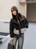 DRPR品牌女裝新品白鴨絨羽絨服女短款2025冬季新款時尚撞色立領小個子 黑色 S 曬單實拍圖