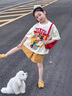 迪士尼（Disney）童裝女童夏裝套裝2025新款洋氣運(yùn)動(dòng)裝兒童衣服女孩卡通印花短袖女 黃色 160 建議13~14歲（150-160cm） 曬單實(shí)拍圖