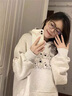 燦圖韓系ins卡通印花重磅連帽衛(wèi)衣女春秋季新款慵懶風(fēng)寬松上衣服外套 白灰色 L 曬單實拍圖