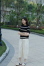 旅途原品（ltyp）條紋t恤女真絲短袖亞麻棉時(shí)髦百搭針織秋季圓領(lǐng)休閑上衣 杏黑色-經(jīng)典條紋-真絲亞麻棉 M 曬單實(shí)拍圖