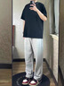 杉努（SHANNU）褲子男春夏季純色棉寬松休閑學(xué)生青年薄款運動直筒抽繩衛(wèi)長褲 HC999灰色（高品質(zhì)直筒） L （建議120-140斤） 曬單實拍圖